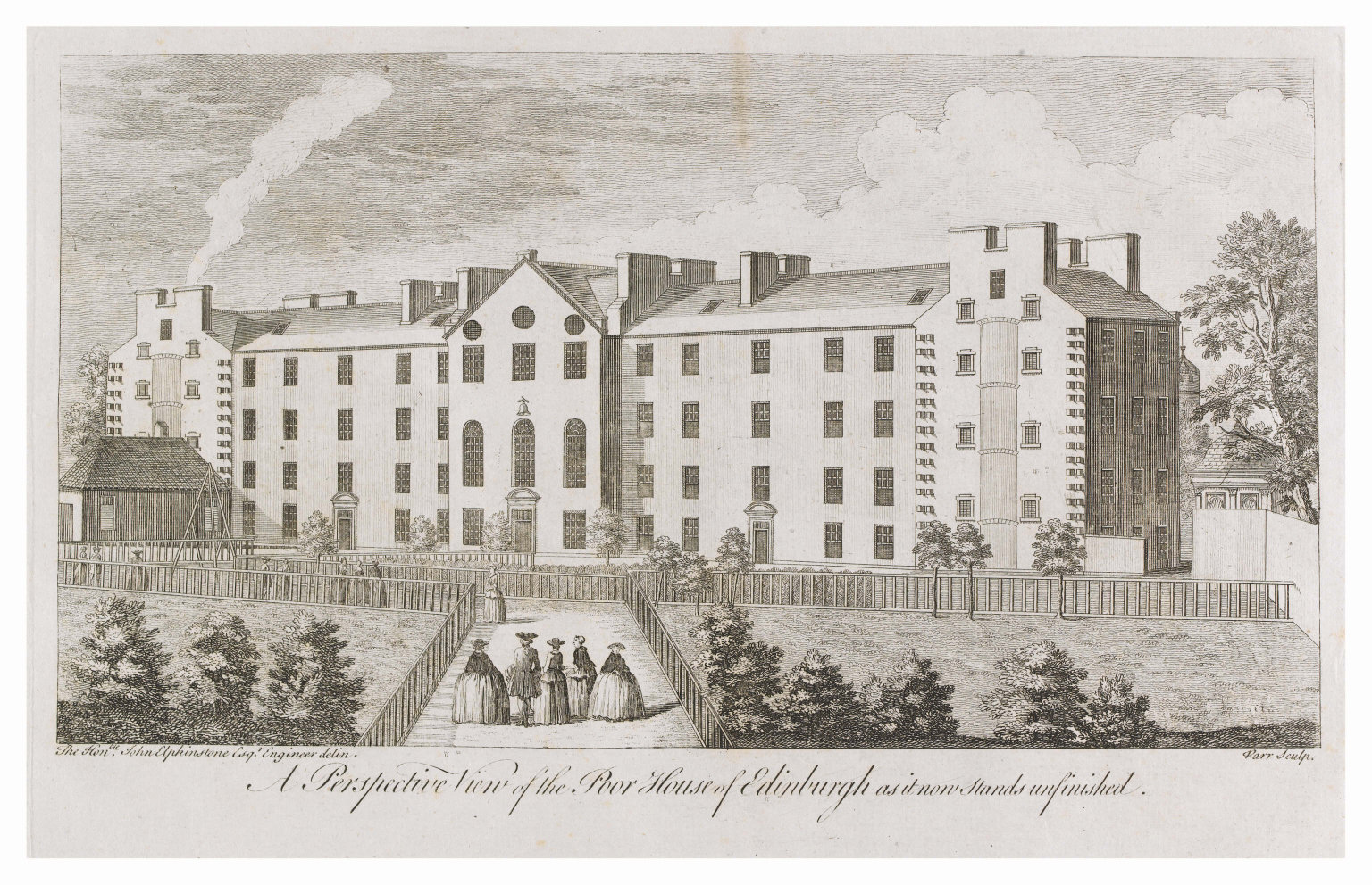 A perspective view of the Poor House of Edinburgh as it now stands unfinished